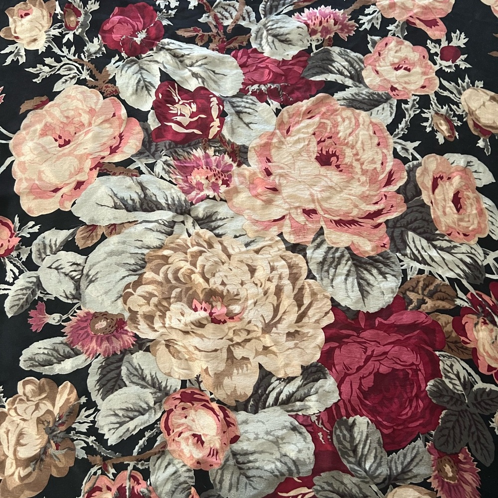 Ralph Lauren Black Floral Silk Scarf with Pink, Cream and Red Roses - Picture 8 of 10